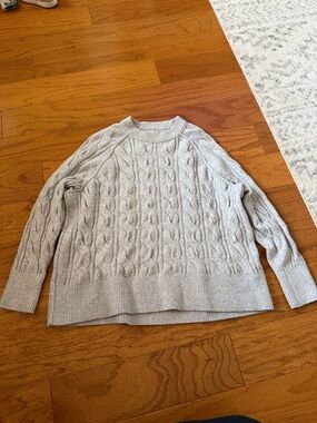 aerie Cable-Knit Crewneck Sweater - Light Gray